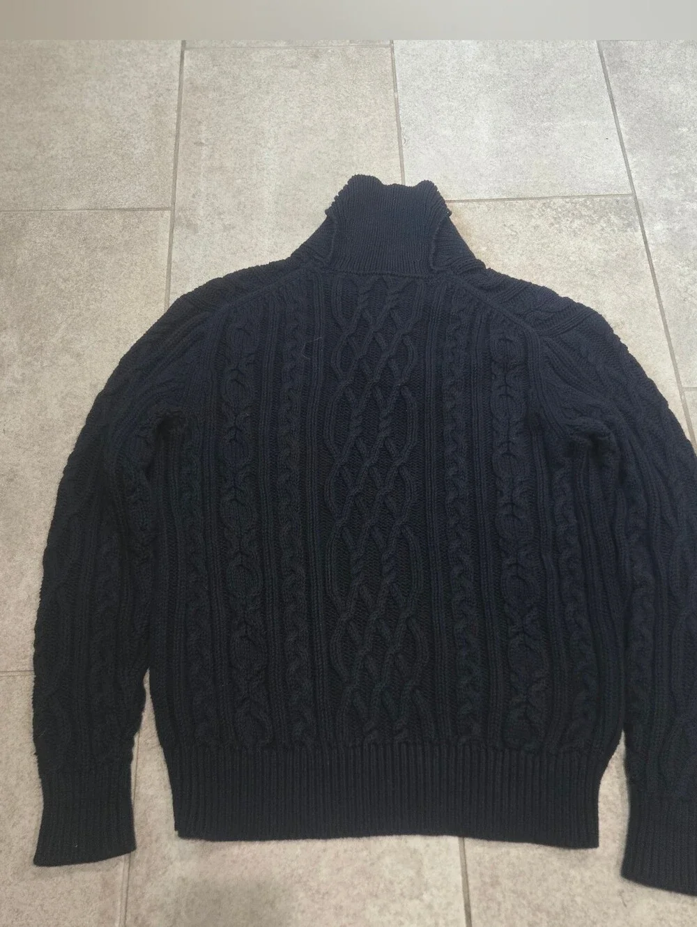 J Crew Men Medium Navy Blue Cable Knit Shawl Collar Pullover Sweater Cotton M